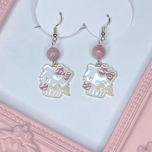 Hello Kitty Angel Cupcakes Drop Earrings with Sunstones